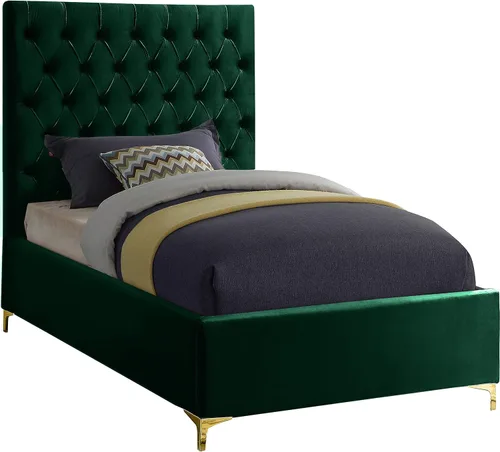 Miniatura 14 de Meridian Furniture Colección moderna Cruz Cama tapizada de terciopelo contemporánea con acolchonamiento de botones profundos y juegos completos