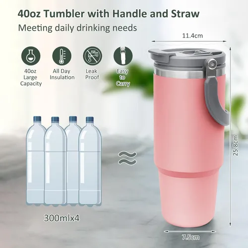 Miniatura 2 de Vaso de 30 onzas con asa, vasos con tapa y pajilla, vasos aislados de acero inoxidable, vaso de doble pared a prueba de fugas, botella de agua