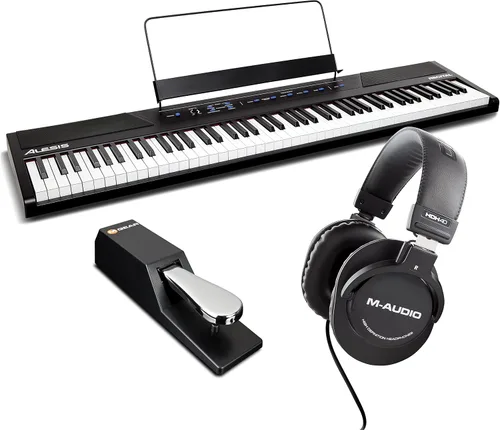 Miniatura 12 de Alesis Recital - Teclado de piano digital de 88 teclas con teclas semipesadas, 5 voces, lecciones de piano y auriculares de piano M-Audio HDH40