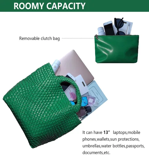 Miniatura 6 de Dyalsa Bolsa tejida para mujer, bolsa de mano de piel vegana, bolsa grande de verano para la playa, bolso retro hecho a mano para viaje