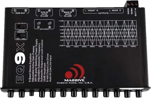 Miniatura 7 de Massive Audio EQ4 Ecualizador de audio para automóvil de 4 bandas - Ecualizador en el tablero con control de subwoofer, controlador de línea de 8