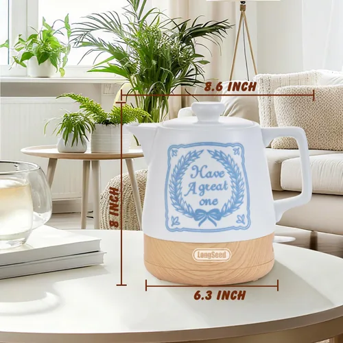 Miniatura 2 de Tetera de cerámica eléctrica blanca de 1.0 litros, caldera de agua caliente de 1000 vatios, tetera de hervido rápido para café y té, apagado