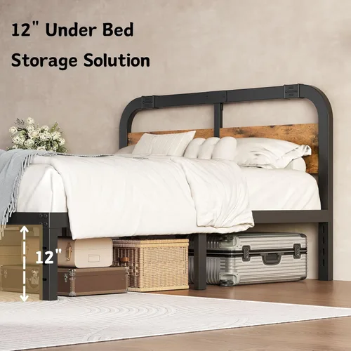 Miniatura 3 de ZIYOO Base de cama Queen de 14 pulgadas con cabecero, marco de cama de plataforma resistente, no necesita somier, sin ruido, espacio