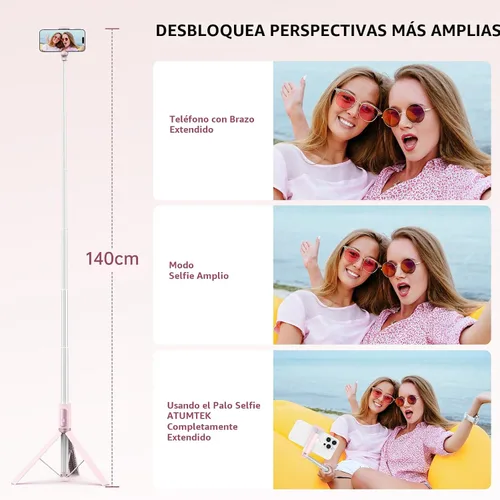 Miniatura 5 de ATUMTEK Trípode selfie stick de 55", trípode extensible todo en uno de aluminio para teléfono con control remoto Bluetooth recargable para iPhone