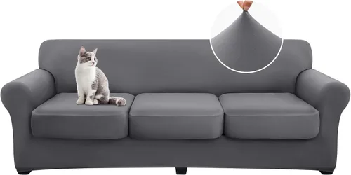 Miniatura 14 de hyha Fundas de sofá de 4 piezas para sofá de 3 cojines, fundas de sofá suaves y lavables, fundas de sofá elásticas para perros, protector de muebles