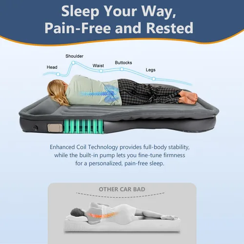 Miniatura 6 de Colchón de aire autoinflable para SUV con bomba eléctrica integrada, colchón de aire para automóvil con almohada para maletero, colchón portátil Gris