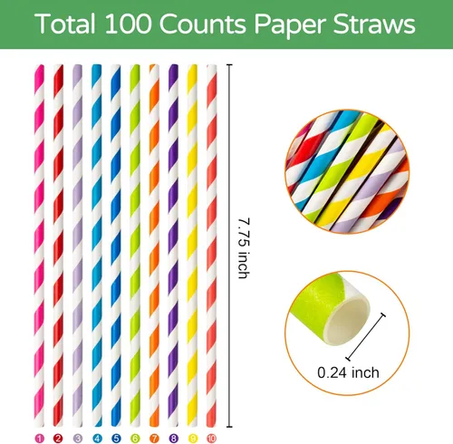 Miniatura 2 de PakTalk [Paquete de 100] Pajitas Naranjas, Pajitas de Papel Desechables Naranjas y Blancas Biodegradables de Otoño para Cócteles Aperol Spritz