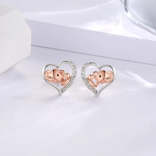 Miniatura 4 de Aretes de plata de ley con corazón para niñas perro, elefante, vaca, caballo hipoalergénico, animal y niña, aretes de corazón para cumpleaños