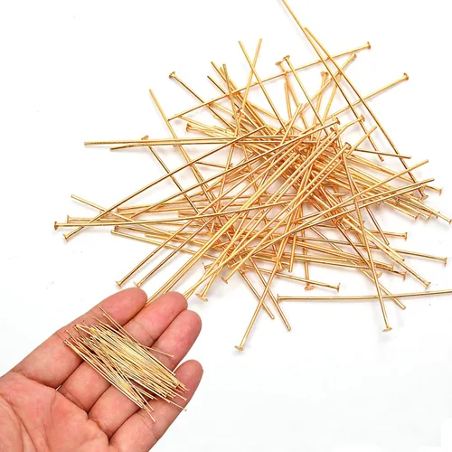 Miniatura 3 de Alfileres de cabeza plana llenos de oro de 18 quilates, 50 mm (1.96 pulgadas), 100 piezas, suministros para hacer joyas de aretes y pulseras, sin