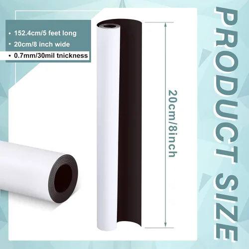 Miniatura 2 de Amylove Hojas magnéticas de superficie blanca en blanco de 8 pulgadas x 5 pies, rollo magnético de 30 mil, imprimible, de vinilo flexible, hoja