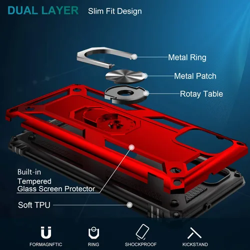 Miniatura 2 de LUMARKE Funda para Galaxy A51 4G con protector de pantalla, supera los 16 pies, probada en caídas, de grado militar, con soporte de anillo Rojo