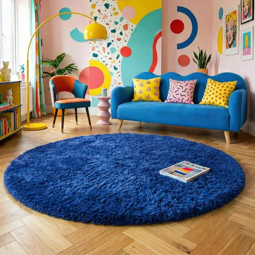 Alfombras redondas azul marino suaves de 6 pies para dormitorio, lavables y esponjosas para adolescentes, niñas, niños, bonita decoración estética