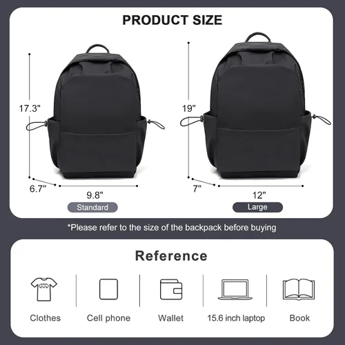 Miniatura 3 de Mochila Escolar Mochila de Día Casual Negra Bolso para Libros, A-Negro, Grande