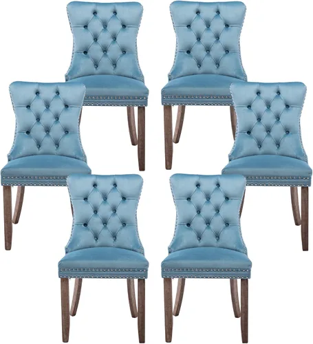 Miniatura 83 de Silla de comedor copetuda moderna de terciopelo para comedor, sillas de comedor tapizadas con remache de clavo, anillo trasero para cocina, comedor