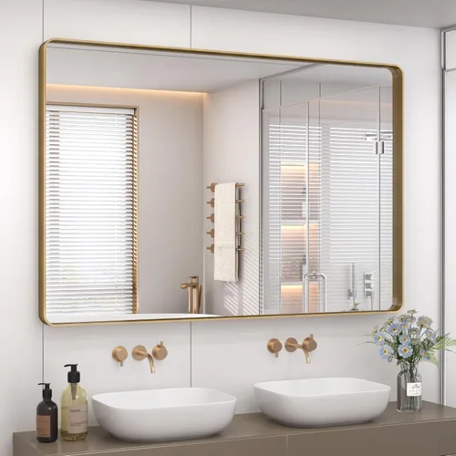 Miniatura 102 de Paquete de 2 espejos de baño con marco de metal negro de 22 x 30 pulgadas, espejo rectangular redondeado negro mate, antioxidante, se cuelga