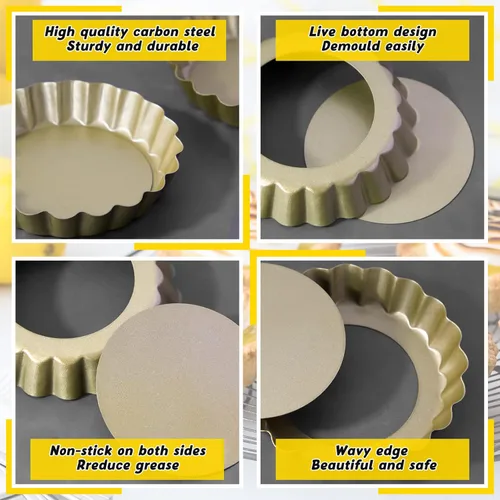 Miniatura 3 de Tessco for you 16 moldes para tartas para hornear, moldes para quiche de 4 pulgadas con parte inferior extraíble, moldes antiadherentes