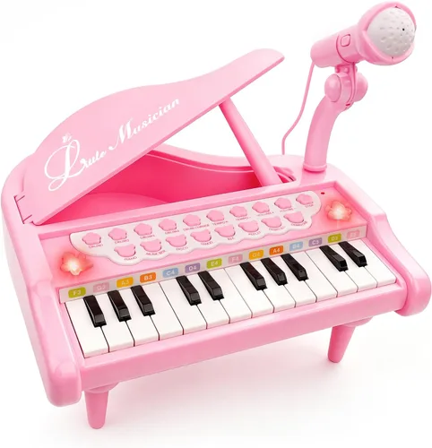 Love&Mini Juguetes de piano rosa para niñas de 1 año o más, regalos de primer cumpleaños, piano para niños pequeños, instrumentos de juguete musical