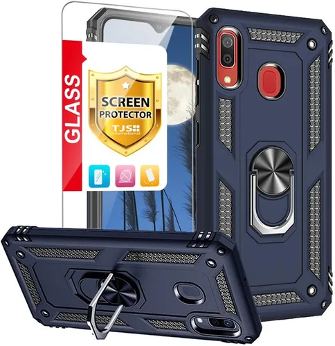 Miniatura 11 de TJS Funda compatible con Samsung Galaxy A20, Galaxy A30, con protector de pantalla de vidrio templado, anillo de metal, soporte magnético, soporte