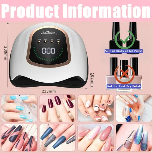 Miniatura 7 de Lámpara de uñas LED UV, 300 W, luz profesional de secado de uñas UV para uñas de gel con 72 cuentas, lámpara de esmalte de gel de secado rápido