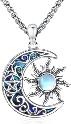 Miniatura 198 de Collar de pentagrama de plata de ley con triple luna, diosa celta, nudo celta, nudo de brujas, Ankh, sol y luna, Hécate, lilith, Santa Muerte