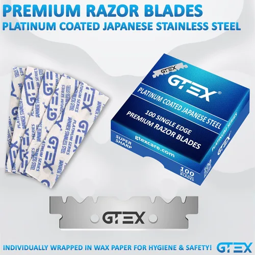 Miniatura 4 de Navajas rectas para hombres 100 Hojas de afeitar GTEX para barbero - 2 Navajas profesionales de una sola hoja para hombres Navajas para barbero