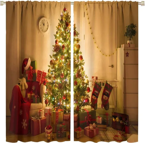 Miniatura 13 de Cortina opaca de Navidad para ventana, campanas de Navidad, festivales, decoración de atmósfera, cortina para sala de estar, habitación