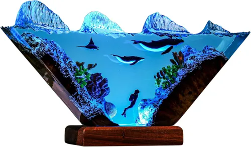 Miniatura 6 de Humpback Whale and Diver Night Lights, Manta Rays Epoxy Lamp, Epoxy Resin Table Lamp, Boho Home Decor Creative Personalized Gifts, Gift for Her Him