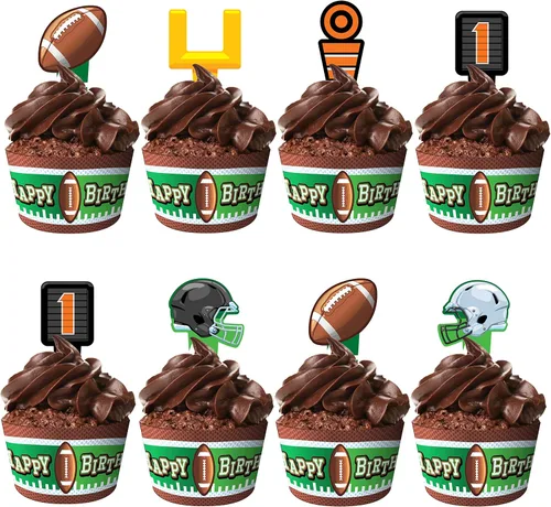 Treasures Gifted Decoraciones y envoltorios para cupcakes de fútbol con el número 24 de feliz cumpleaños, decoraciones para fiestas de fútbol,