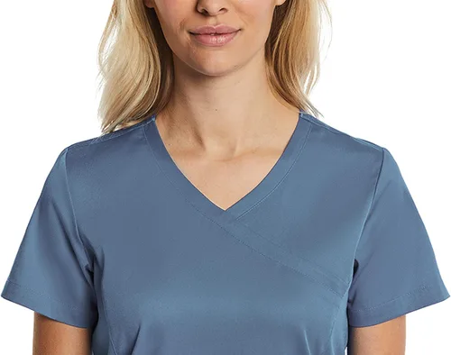 Miniatura 6 de Mock Wrap Scrub Top para las mujeres 2 bolsillos 4-Way Stretch para Medical Dental Spa EL9115
