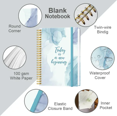 Miniatura 2 de Heveboik Cuaderno en blanco A5 - Cuaderno de papel en blanco de 70 hojas/140 páginas, papel blanco grueso de 100 GSM, diario en espiral en blanco
