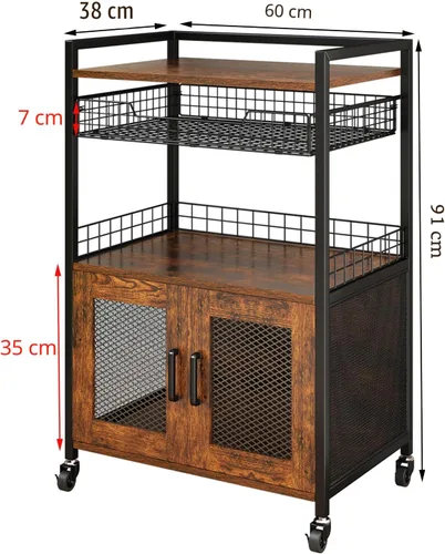 Miniatura 6 de Hencawima Gabinete de barra de café, mesa de estación de café de 3 niveles con ruedas, carrito de barra de 35.9 pulgadas de alto con cajón de cesta