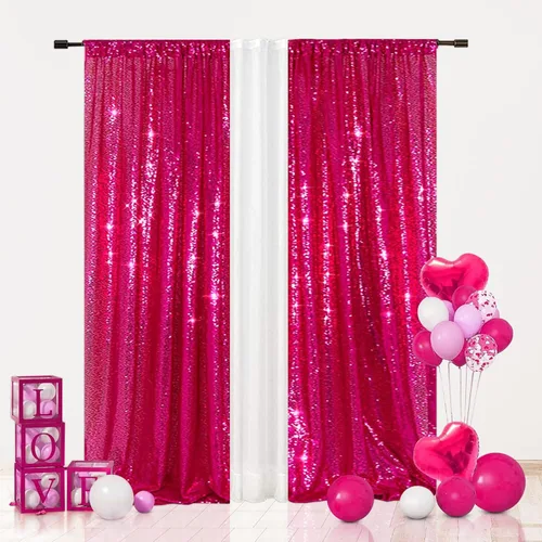 Eternal Beauty Cortinas de fondo de lentejuelas rosadas, 2 paneles de 2 x 8 pies para San Valentín, Navidad, fiesta, cumpleaños, fotografía, boda,