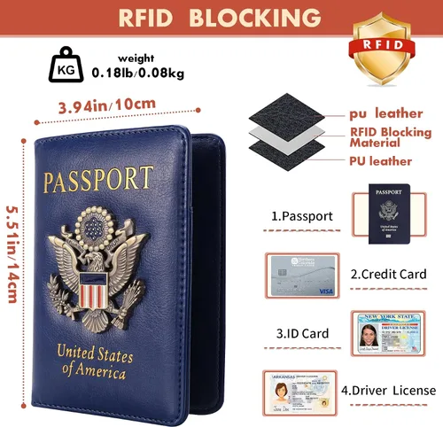 Miniatura 5 de Funda para pasaporte, cartera de viaje con bloqueo RFID, carteras para pasaporte, organización de pasaporte familiar, funda personalizada