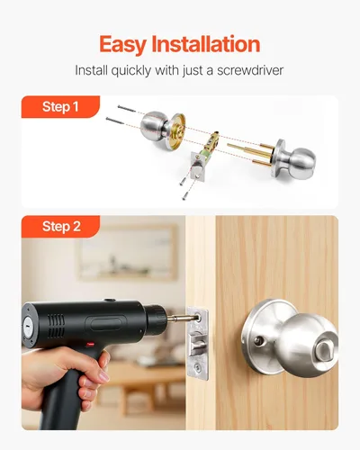 Miniatura 5 de VEVOR Pomo de puerta de entrada con llave, perilla de puerta de níquel satinado con bola redonda, exterior con llave y cerradura de giro de pulgar