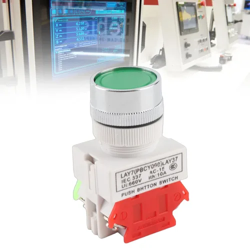 Miniatura 2 de Interruptor momentáneo, reinicio automático interruptor de botón de cabeza plana 0.866 in montaje LAY37-11BN (verde)