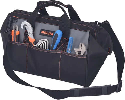 Miniatura 3 de MEIJIA Bolsa de herramientas portátil impermeable, boca ancha abierta, múltiples bolsillos interiores para almacenamiento de herramientas con correa