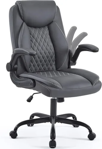 YFO Silla de oficina de cuero, silla ergonómica de escritorio de oficina en casa, silla de oficina ejecutiva giratoria con soporte trasero con Gris