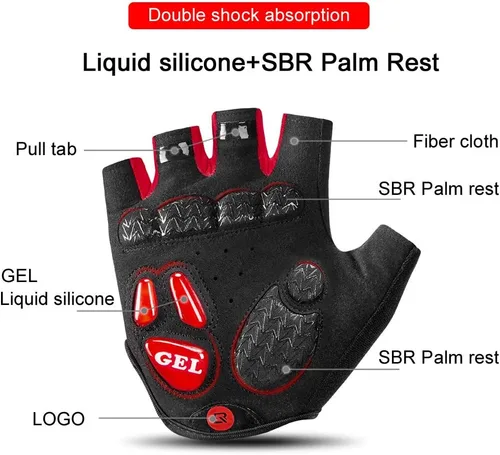 Miniatura 2 de ROCKBROS Guantes de ciclismo de carretera para hombres y mujeres Guantes de viaje medio dedo guantes de ciclismo con gel acolchado absorción