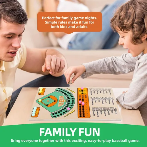 Miniatura 2 de Jioustoy Juego de mesa de béisbol, juego de dados de béisbol de madera con canicas, juego de viaje de béisbol y juego de mesa para interiores