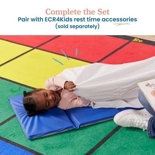 Miniatura 6 de ECR4Kids Alfombrilla de descanso plegable para uso diario, 4 secciones, 1 pulgada, almohadilla para dormir, azul/gris, paquete de 5