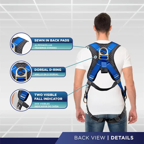 Miniatura 3 de Palmer Safety - Arnés de seguridad de cuerpo completo con ajuste de 5 puntos, anillo en D dorsal, piernas con ojales, dos anillos en D laterales e