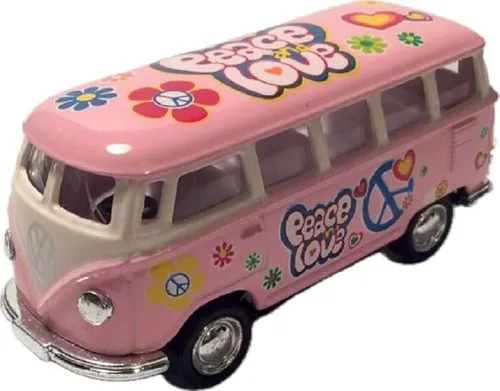 Miniatura 3 de KiNSMART 1962 Volkswagen Classic Hippie Love & Peace Bus 1:64 Escala 2.5 pulgadas, modelo de metal fundido a presión, acción de retroceso (azul)