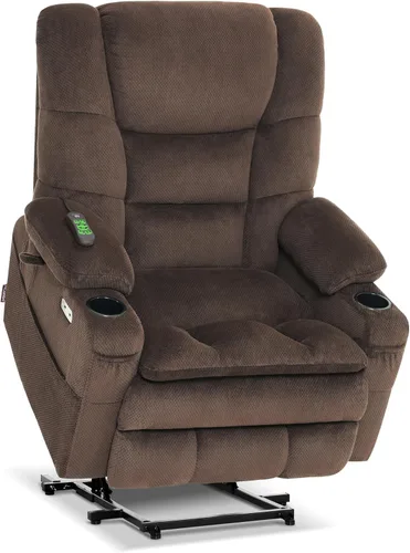 Miniatura 11 de MCombo Sillón Reclinable Grande con Triple Motor de Elevación Eléctrica con Masaje y Calefacción Doble, Reposacabezas Ajustable para Personas Café