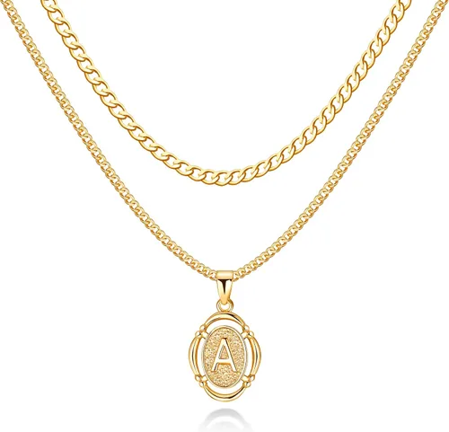 Collar de corazón elíptico hexagonal chapado en oro de 14 quilates para mujeres y niñas, dije delicado con letra A-Z, plata cuba, color rojo rosa