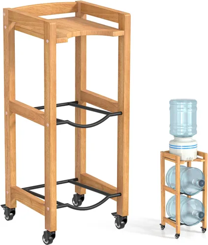Soporte para jarra de agua de 3 niveles de 5 galones con estante superior, 4 ruedas de metal o patas ajustables, soporte de piso dispensador de agua