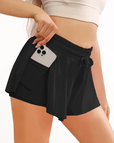 Miniatura 2 de Memorose Pantalones cortos de correr fluidos para mujer, pantalones cortos de verano casuales de elastano con bolsillos