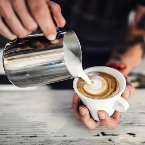 Miniatura 3 de Vaso espumador de leche de acero inoxidable con tapa, jarra de vapor de café expreso de 13.8 fl oz, jarra de espuma de leche barista para arte