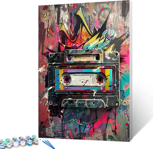 Miniatura 9 de Tucocoo Boomboxes retro - Pintura por números para adultos, radio, pintura al óleo, pinturas acrílicas, Banksy Street 80, música, arte, Pintar por