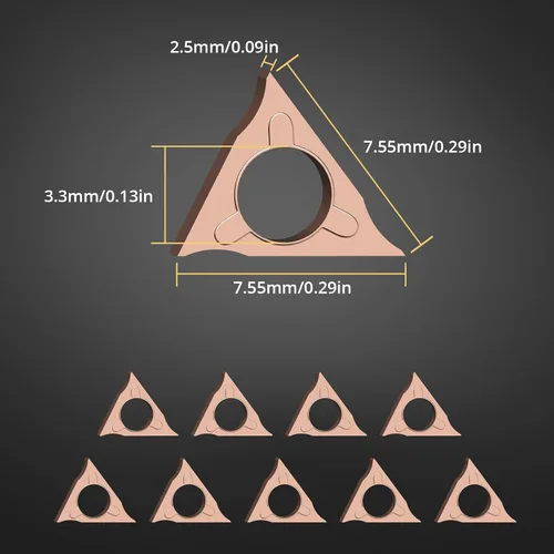 Miniatura 2 de AMTOVL 10 cabezales de corte triangulares en ángulo R para máquina de biselado neumática, insertos de torneado de carburo para mini chaflán de aire