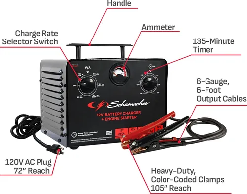 Miniatura 6 de Schumacher Electric Cargador de batería controlado por tiempo de 6 V/12 V y arrancador del motor - Cargador controlado de precisión con temporizador
